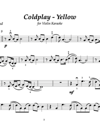 Notes for strings - violin, viola, cello, double bass. Yellow.