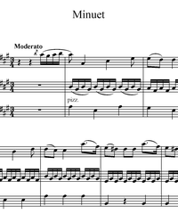 Notes for strings - violin, viola, cello, double bass. Minuet.