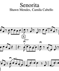 Notes for strings - violin, viola, cello, double bass. Senorita.