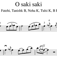 Notes for strings - violin, viola, cello, double bass. O Saki Saki.