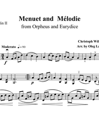 Notes for strings - violin, viola, cello, double bass. Minuet and Melody from "Orpheos and Eurydice".