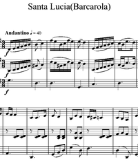 Notes for strings - violin, viola, cello, double bass. Santa Lucia.