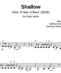 Notes for strings - violin, viola, cello, double bass. Shallow.