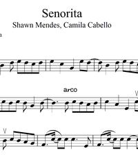Notes for strings - violin, viola, cello, double bass. Senorita.