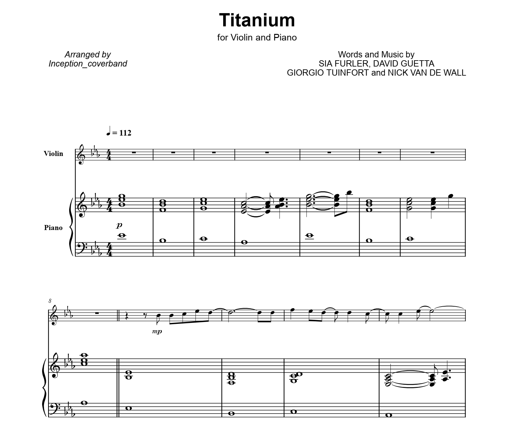 violin sheet music for titanium