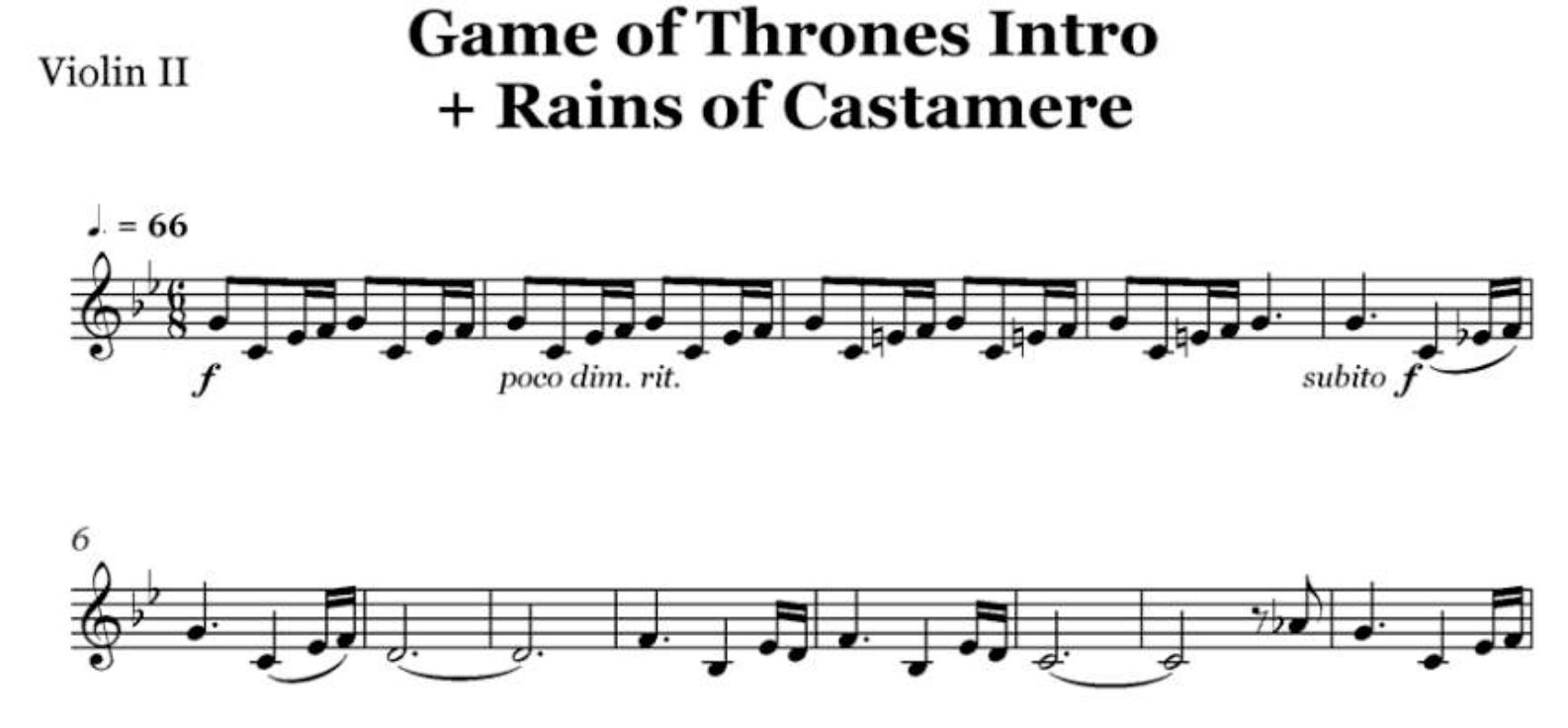 Game of Thrones Main Theme + Rains of Castamere - ноты для скрипки.